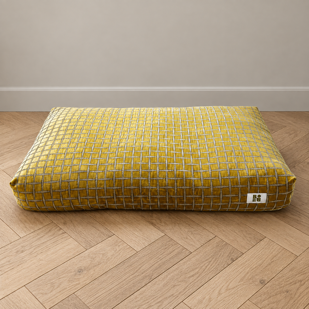 Coussin pour chien SOHO en tissu jacquard jaune quadrillé – Billy Brooklyn
